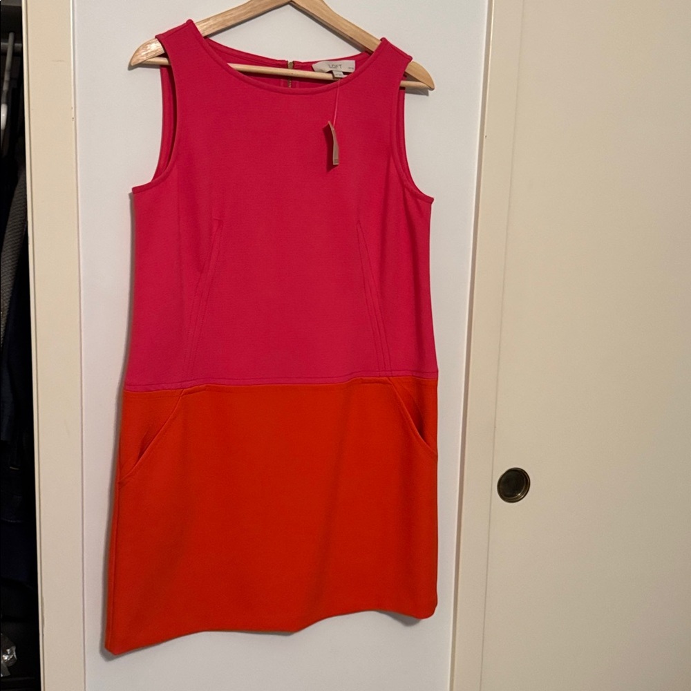 LOFT Pink and Orange Colorblock Mini Dress
